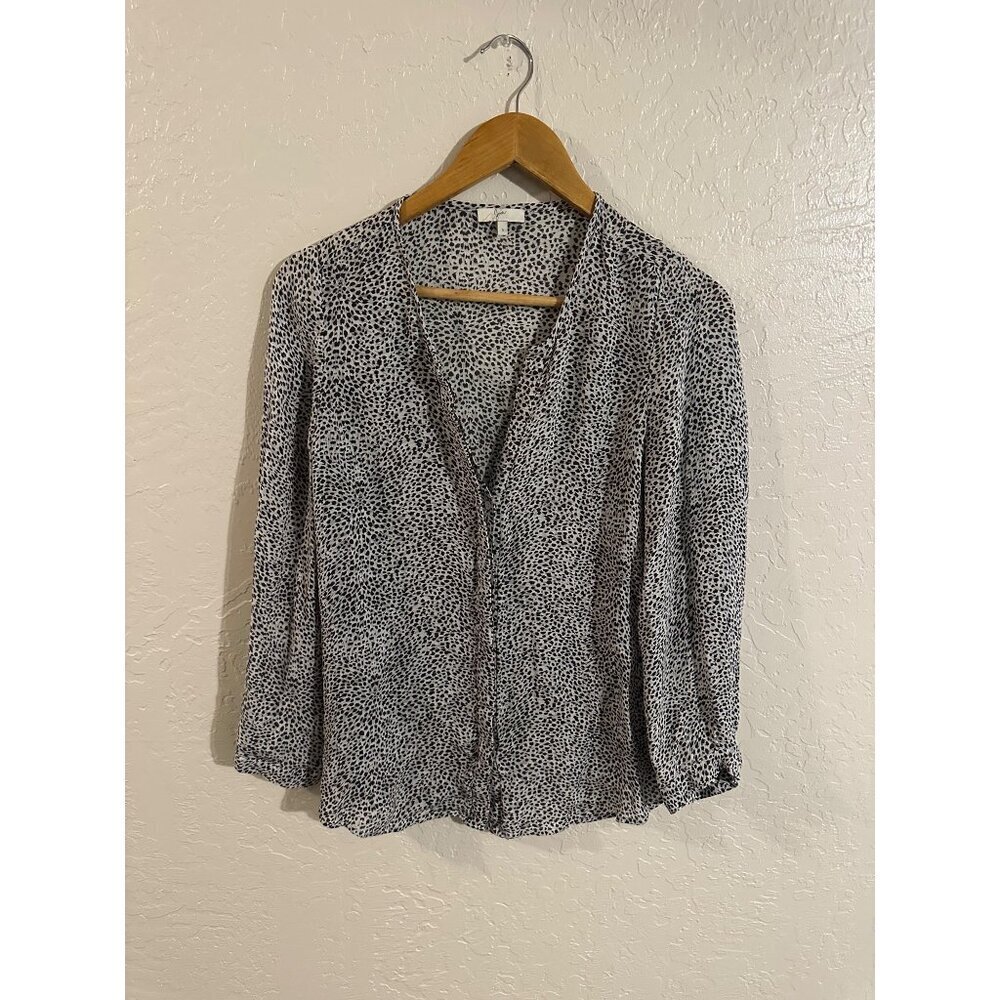 Y Joie 100% Silk Black & White Leopard Animal Print Button Up Blouse - Picture 2 of 11